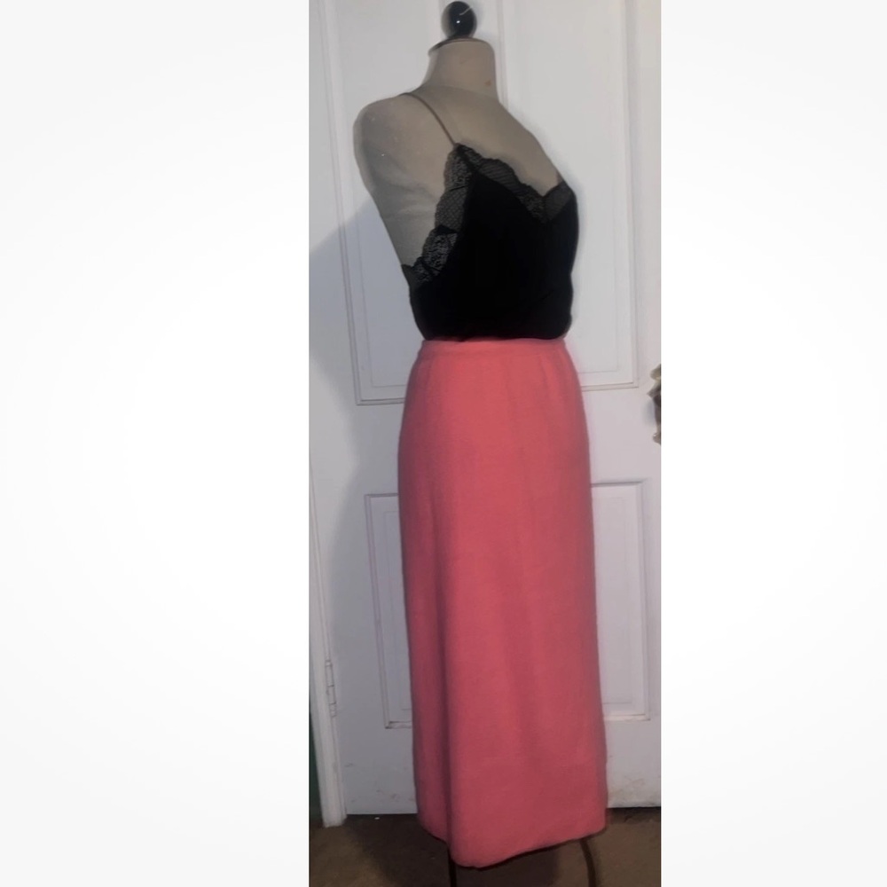 Vintage 60s Mod Angora Wool Coral Pink L Midi Sweater Skirt Sebastian Italy M L